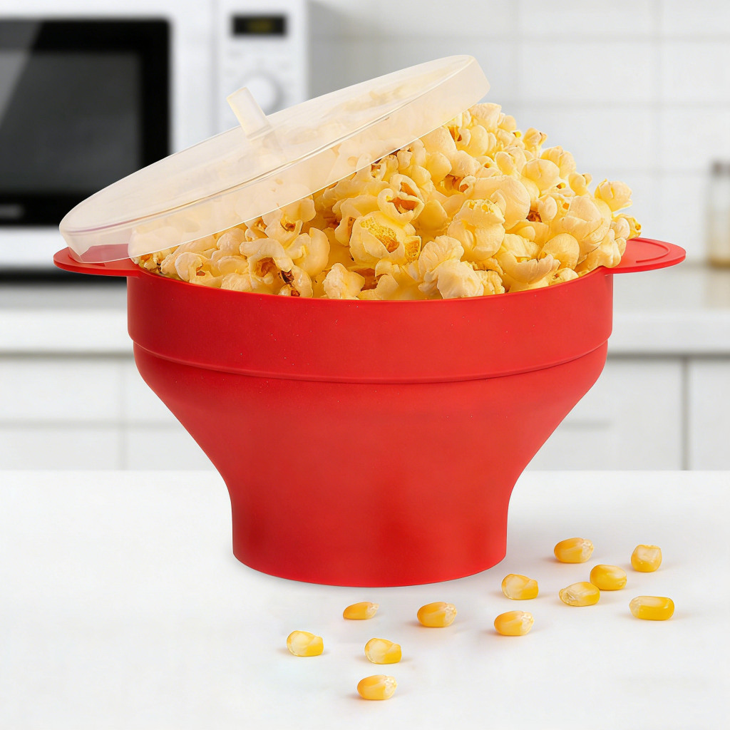 Pipoqueira Grande Para Micro-ondas Sem Óleo Balde Pipoca Silicone Redonda Com Tampa Livre BPA