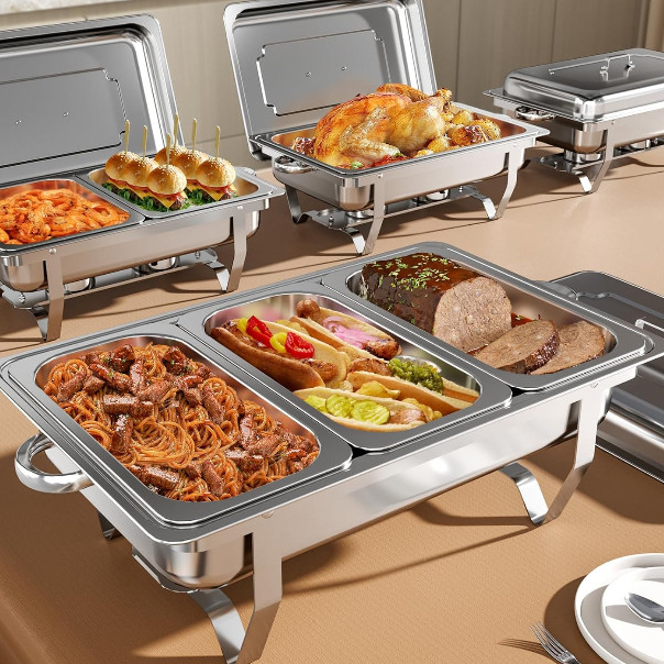 Rechaud Profissional Inox 12L com 1, 2 ou 3 Divisórias para Buffet Festas Eventos
