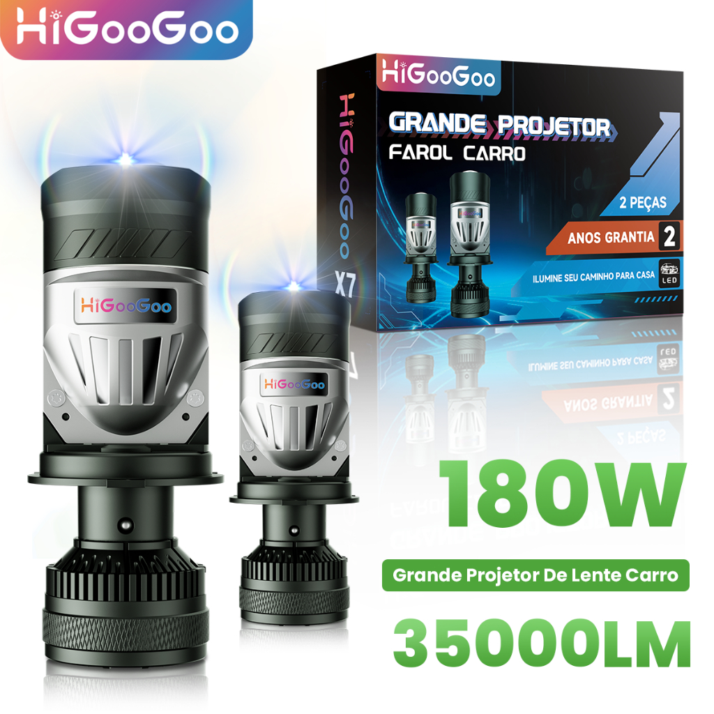 Lâmpada De Farol De Projetor HiGooGoo 30000LM Para Feixe Alto/Baixo , 180W , 6500K , Garantia De Dois Anos , H4 , 9V-60V