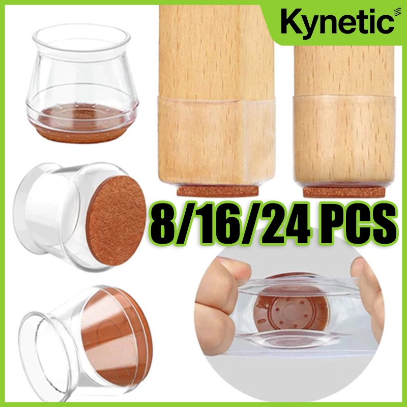 Kit com 8/16/24 Protetores de Pés de Cadeira e Mesa – Silicone e Feltro – Antiderrapante, Redutor de Ruído