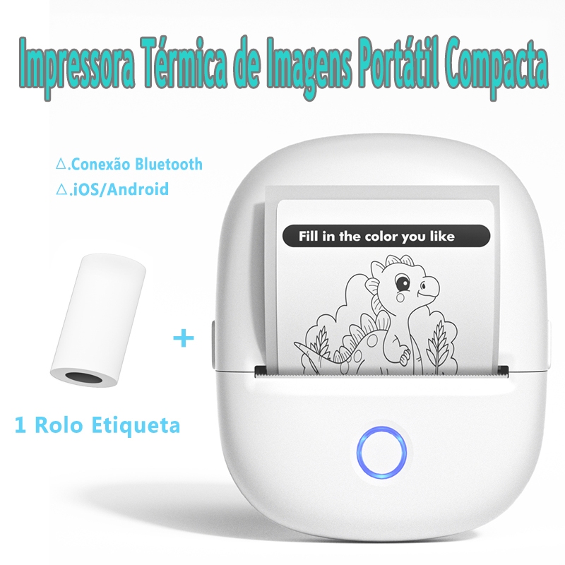 Impressora Térmica Portátil de Imagens – Imprime Logos, Textos e Stickers, Bluetooth, iOS e Android, Prática e Versátil