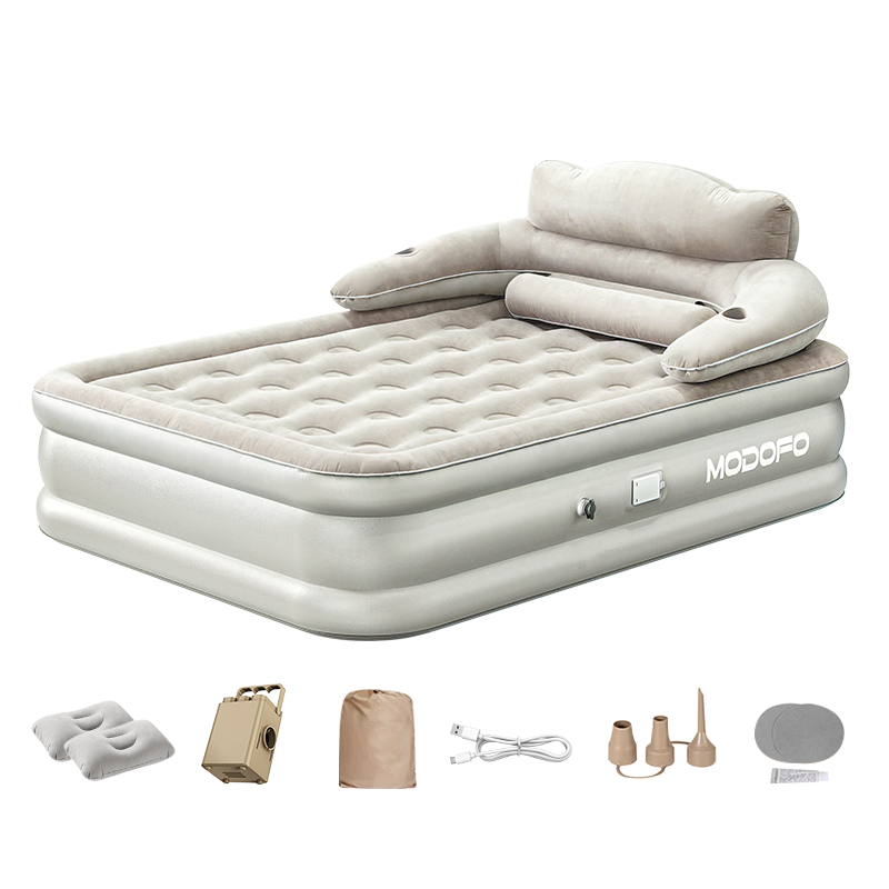 Cama De Ar Inflável MODOFO Premium Cinza Com Encosto Ergonômico , Bomba Automática De 4000mAh , Luz LED , Suporta 800kg