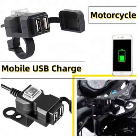 Carregador De Guiador De Moto À Prova D'água 12V-24 Fonte De Alimentação USB Dupla Com Interruptor Liga/Desliga