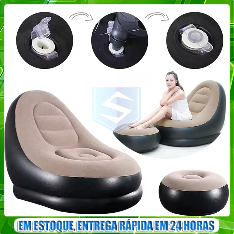 Conjunto Poltrona e Puff Inflável Ultra Lounge Portátil Descanso Preguiçoso Sofá Poltrona