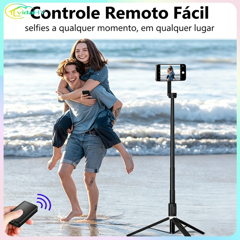 Tripé magnético integrado para Selfie de 64 polegadas com controle remoto Bluetooth e anel magnético -