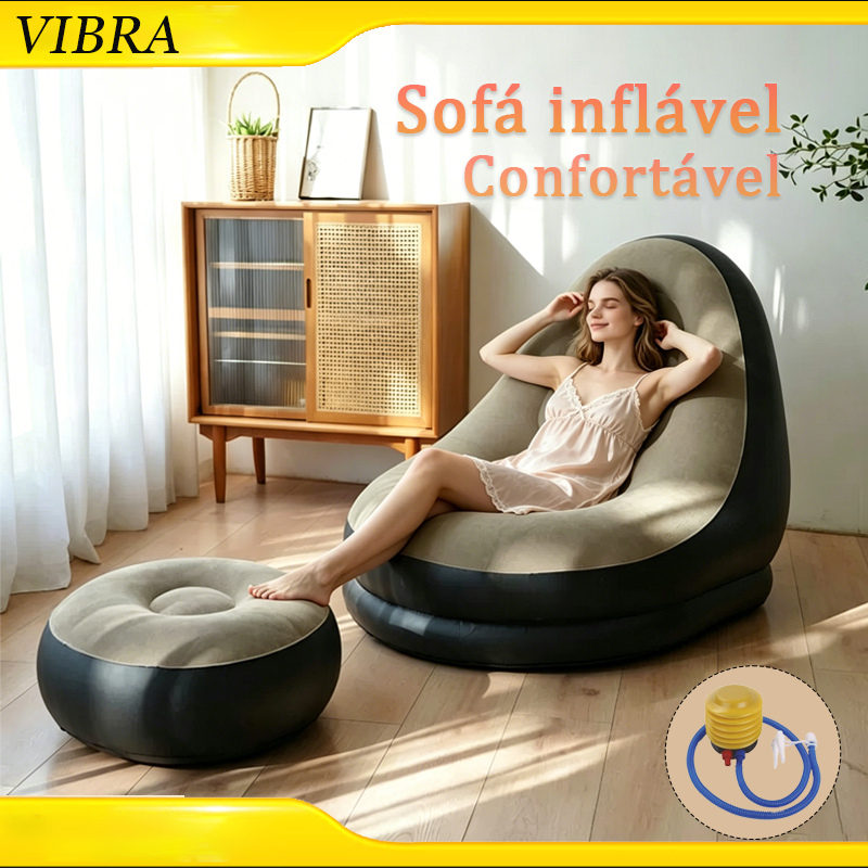 Conjunto Poltrona e Puff Inflável Ultra Lounge Portátil Descanso Preguiçoso Sofá Relaxamento