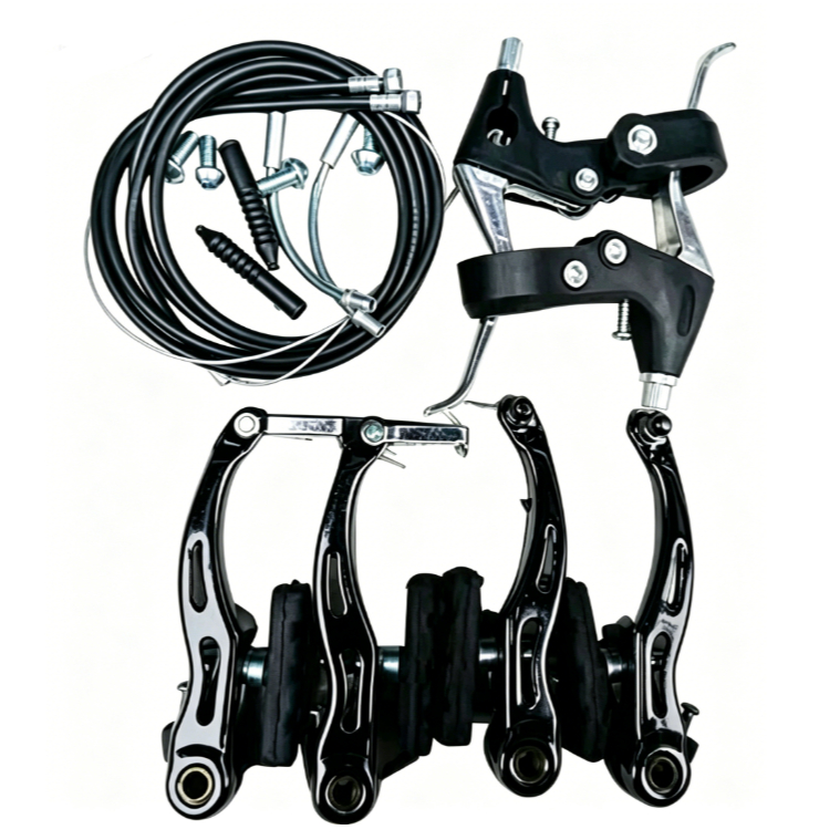 Kit Par De Freio V Brake De Aluminio Tipo Logan Com Manetes Preto Completo Para Bicicleta