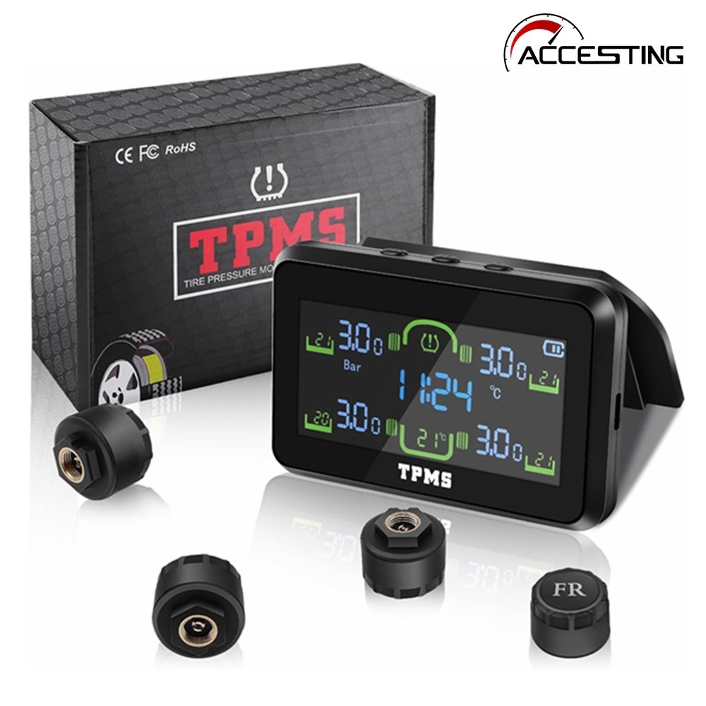 Sistema De Monitoramento De Pressão De Pneus De Carro TPMS , Carregamento Solar/USB , 5 Funções De Alarme , Compatível C