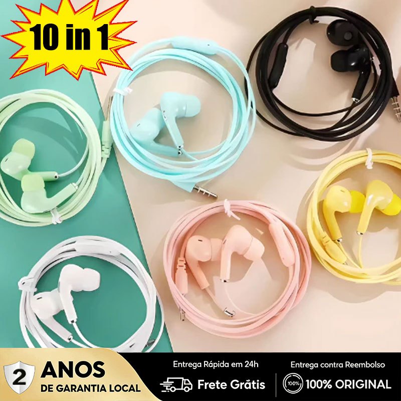 Kit 10 Fone De Ouvido Com Fio Fone Para Lembrancinhas Fone P2 Colorido Stereo Headphone