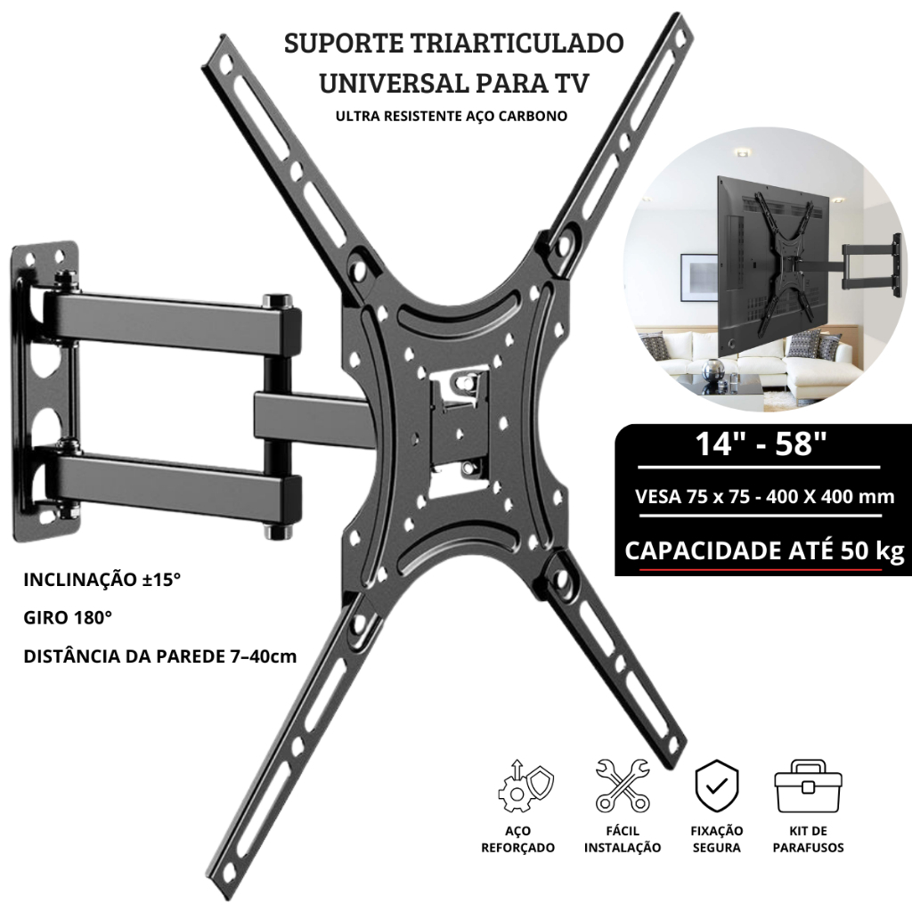 Suporte Articulado Para TV E Monitor Painel De Parede Smart LED LCD 4K 14 24 32 43 50 55 Polegadas