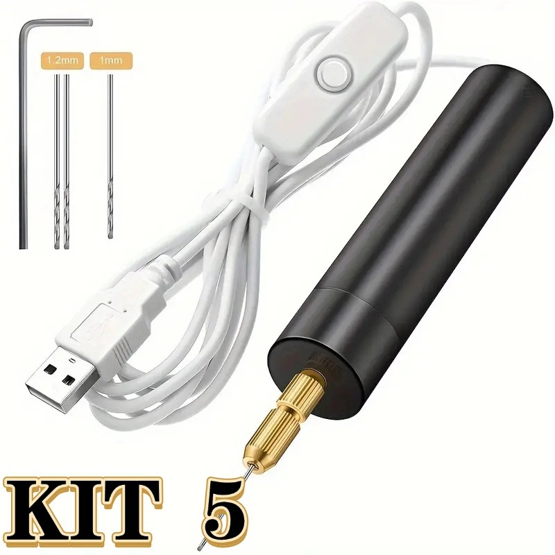 Mini Broca Rotativa USB 5V de Baixa Torção para Trabalhos em Resina e Joias