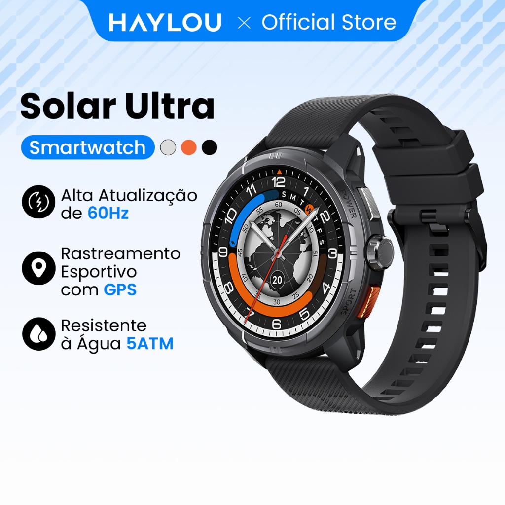 [New] Haylou Solar Ultra SmartWatch GPS 1.6"AMOLED 60Hz Display 5ATM 22Dias Bateria Relógio Inteligente À Prova D'água