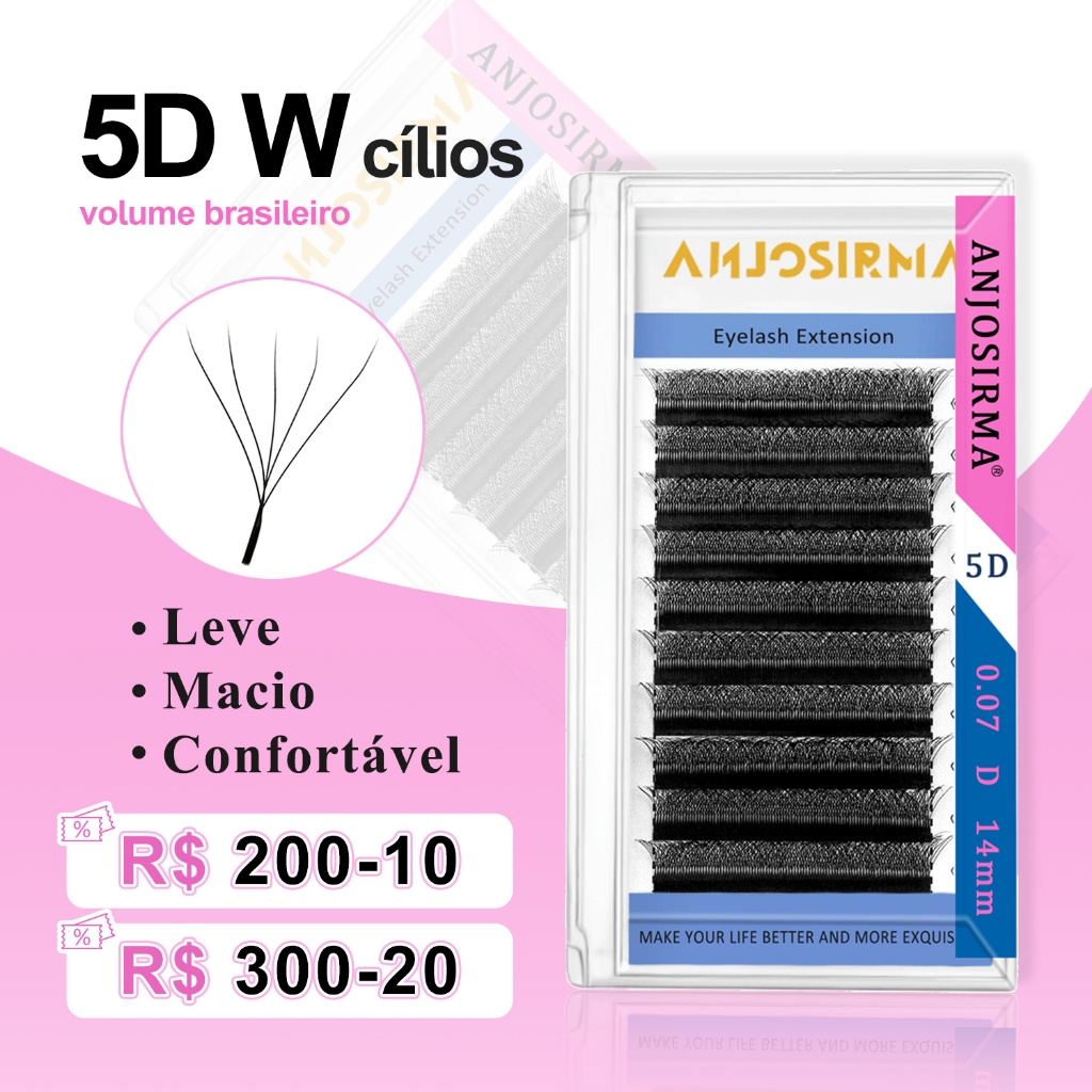 ANJOSIRMA 5D W Extensões De Cílios Em Forma De 0.07 L/C/D/DD Faux Mink Natural Pestanas Profissionais Suaves