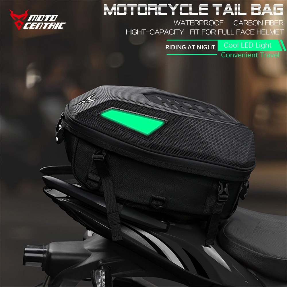 MOTOCENTRIC LED Luz Motocicleta Cauda Saco À Prova Dwaterproof Água Casca Dura Capacete Mochila Expansível Assento Trase