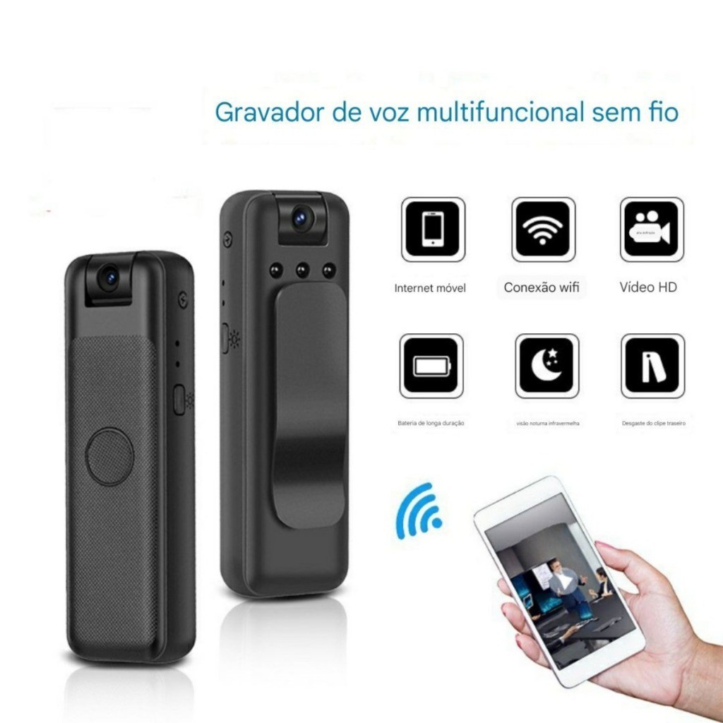 Mini Câmera Portátil HD 1080p Com Design De Clipe Traseiro , Visualização E Gravação Remota WiFi