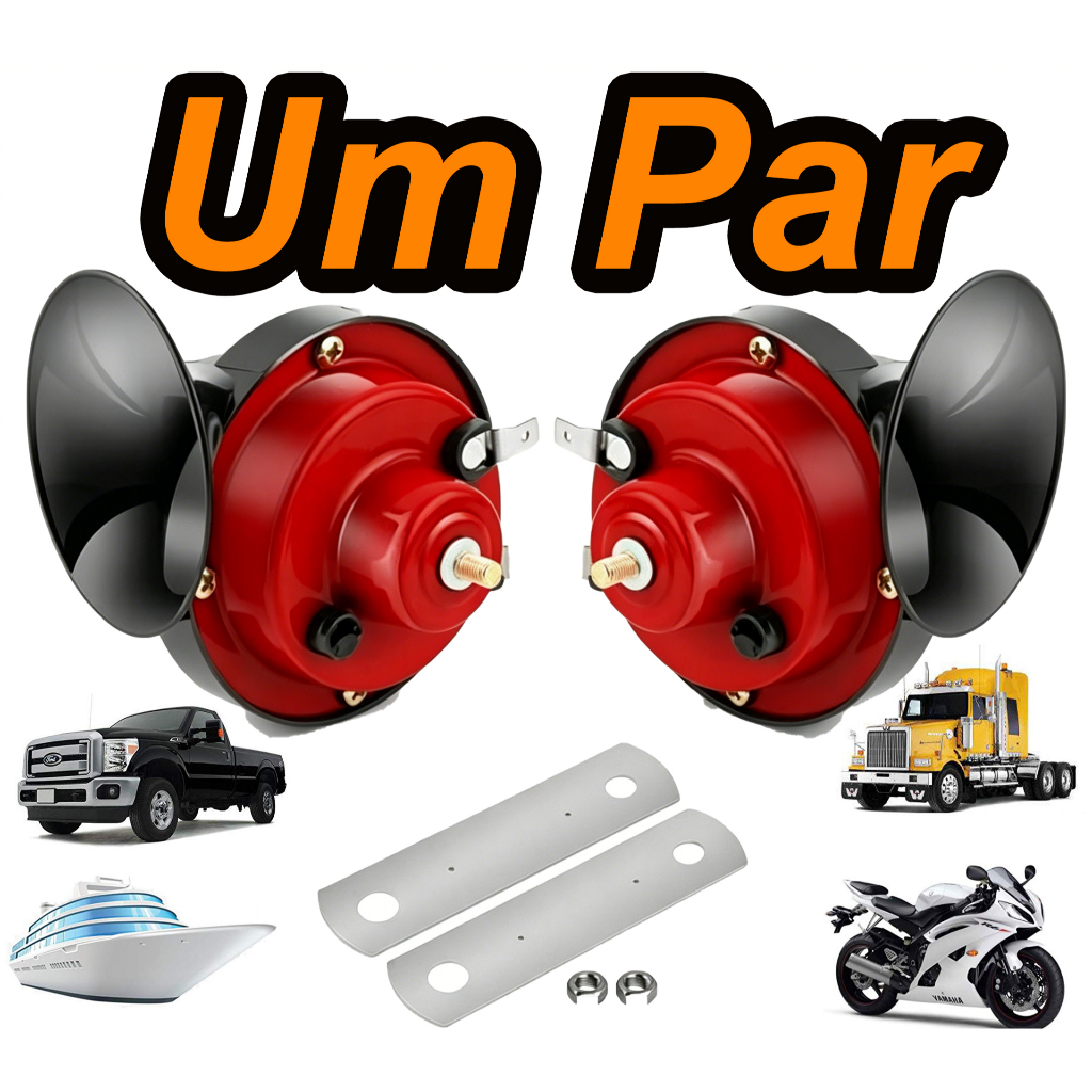 Par de Buzinas Caracol 12V Universal Vermelha para Carro, Moto e Caminhão – 110dB