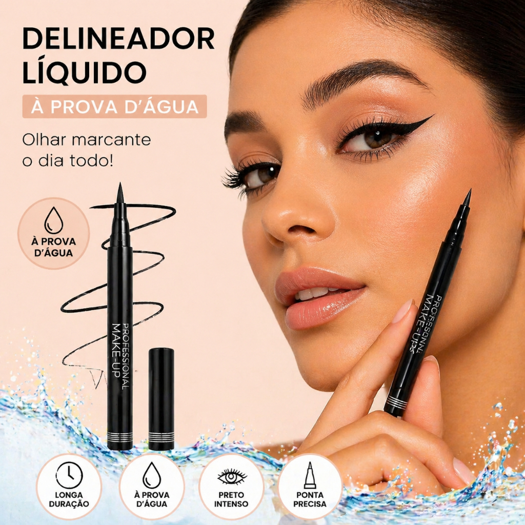 Kit 2 Caneta Delineadora De Olhos Preta Prova D'água Longa Duração Secagem Rápida Profissional Não Borra