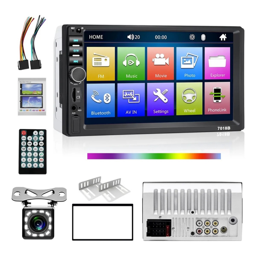Reprodutor MP5 Para Carro Com Tela De Toque HD De 7 " , Rádio Estéreo Bluetooth , Câmera Traseira , Carregamento USB FM 