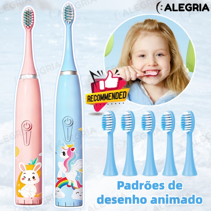 Escova Dental Elétrica Ultra-Sônica Para Crianças Acústica Onda Fofa Cabelos Suaves Dupla Face Limpa Cuidados-ale
