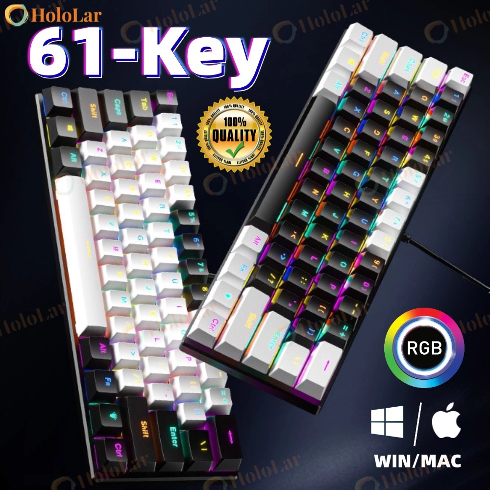 Teclado Gamer com fio 61 teclas RGB Backlight Mini cabo de alimentação plugável USB-C compacto Para Escritório-HL