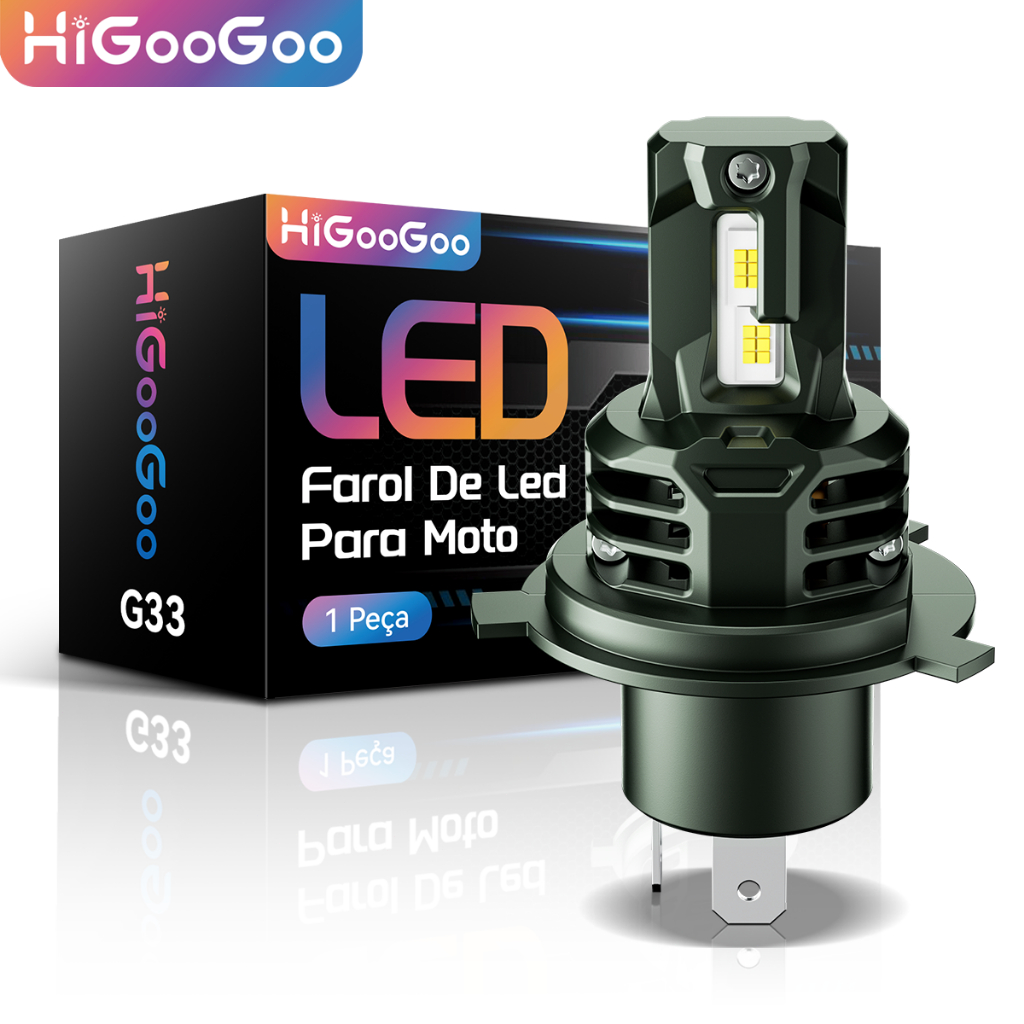 HiGooGoo H4 G33 Lampada Farol Led De Moto 10000LM Super Brilhante Altos e Baixos 50W 9-16V 6500K 1 Unidade