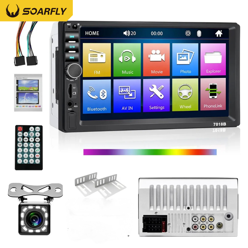 SOARFLY  7 " Central Multimídia Universal Para Carro Carplay Android  Sem Fio MP5 Rádio Automotivo Bluetooth Com Câmera