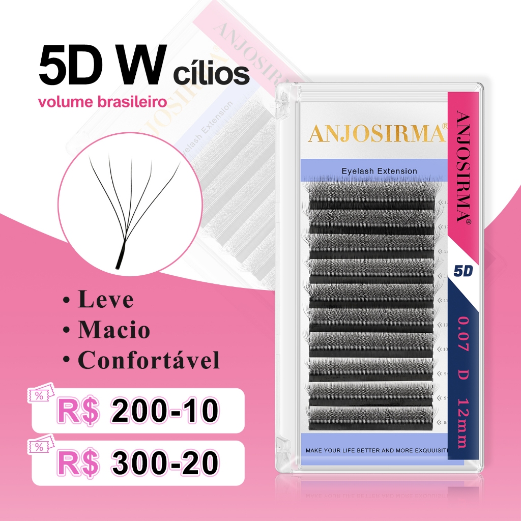 ANJOSIRMA 5D W Extensões De Cílios Em Forma De 0.07 L/C/D/DD Faux Mink Natural Pestanas Profissionais Suaves