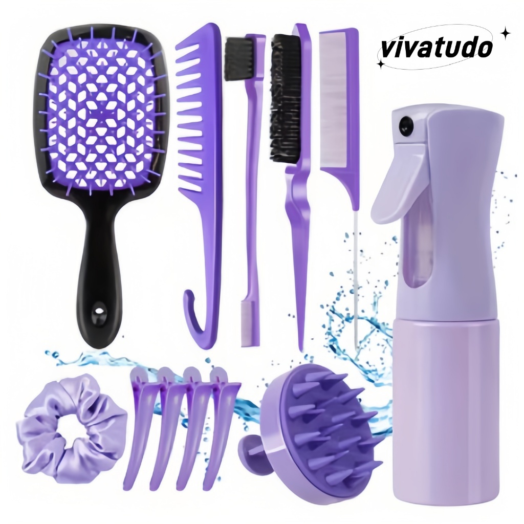 12pcs Escova Para Cabelos Encaracolados Conjunto De Pente De Rabo De Rato Curvo Natural Naturais Ferramentas Salões De