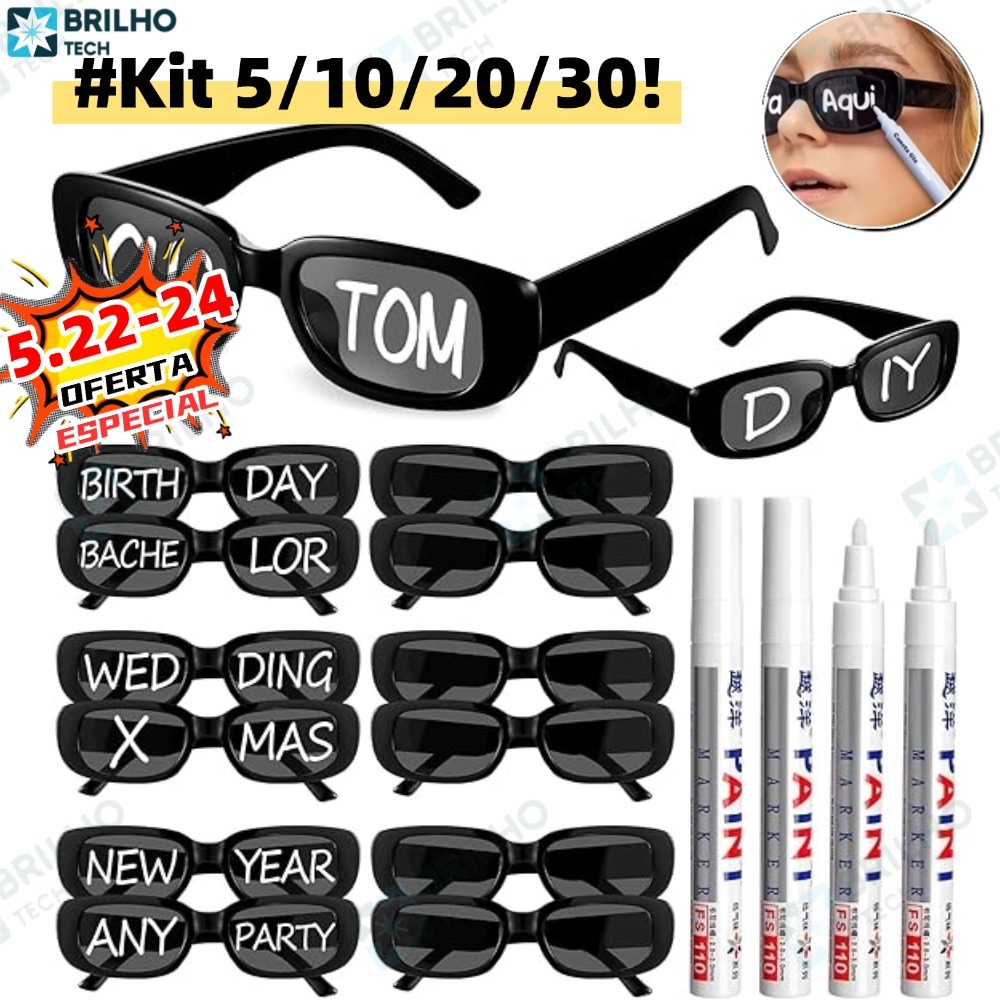 Kit 5/10/20/30 Oculos Vintage Retro Preto Liso + Caneta Giz Festa Casamento