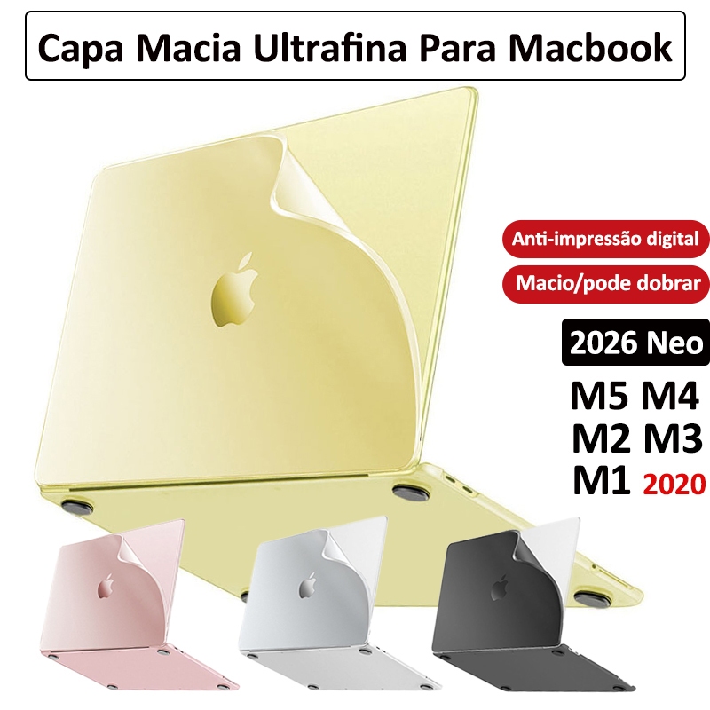 Capa Flexível TPU Compatível Para Macbook Neo A3404 Air M5 M4 M3 M2 Pro 14 A2442 A2337 A238 2020 A2179 A1932 Touch ID