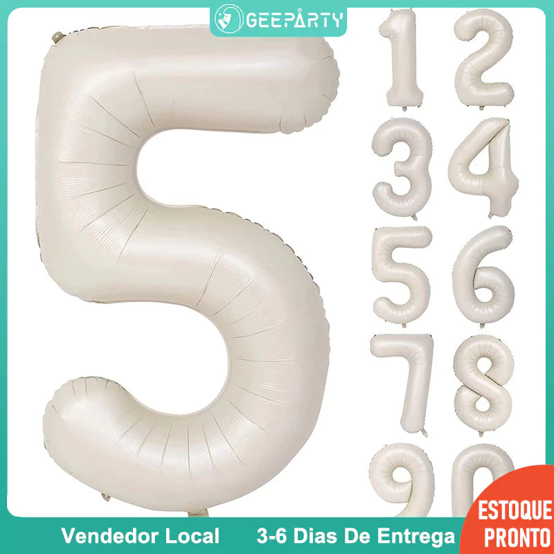 GeeParty - 80 cm Balões de Número Creme (0-9) com Sacola de Cartolina para Decoração de Aniversário