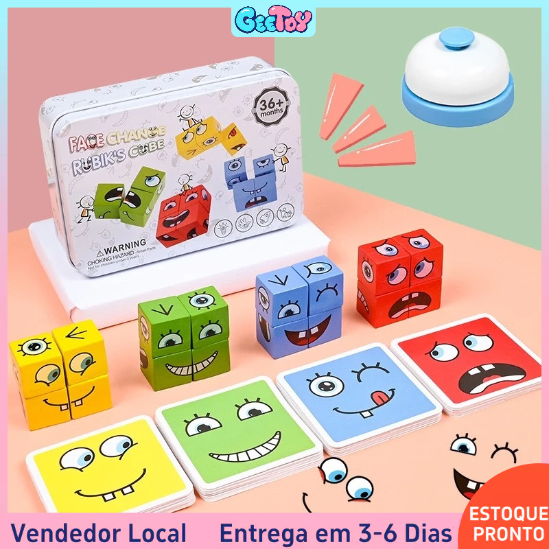 Novo 80 Pçs Cubo Rosto Mudando Blocos De Construção Jogo De Tabuleiro Expressão Quebra-Cabeça De Madeira Brinquedos Educ