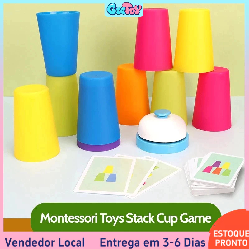 Brinquedo Montessori Jogo de Copos com Cartas, Reconhecimento de Cores, Treino Lógico, Brinquedo Educativo para Crianças