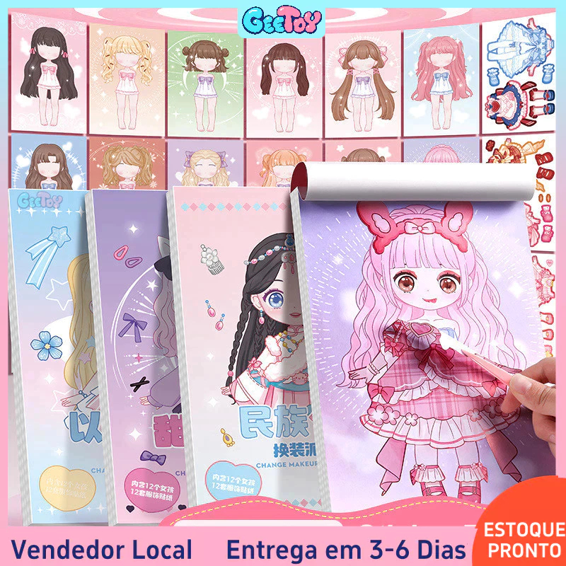 Livro de Figurinhas de Boneca de Papel Livro de Figurinhas para Vestir o Corpo Inteiro Livro de Figurinhas de Maquiagem