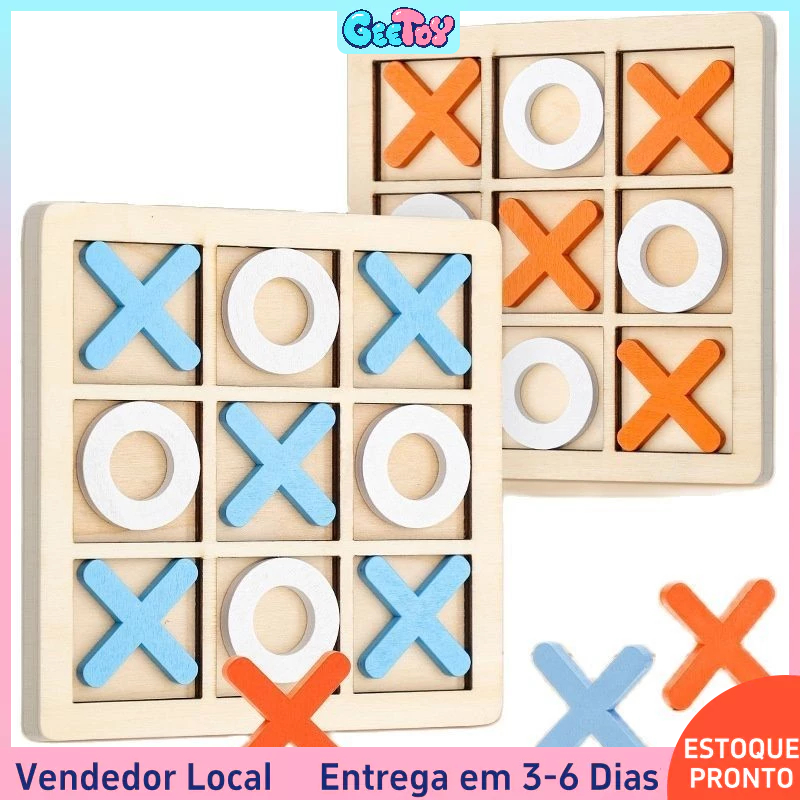 Tabuleiro de Jogo XO e Xadrez Mini - Brinquedo de Madeira Montessori para Jogos Interativos e Lazer Infantil