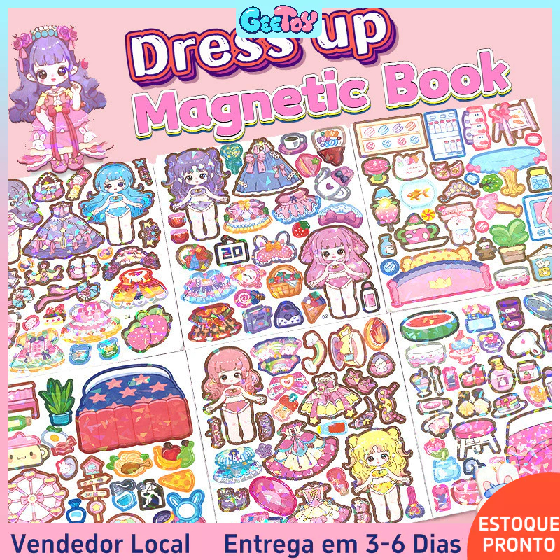 Vestir-Se Menina Magnético Silencioso Livro Crianças DIY Adesivos Dos Desenhos Animados Brinquedos Educativos Portáteis