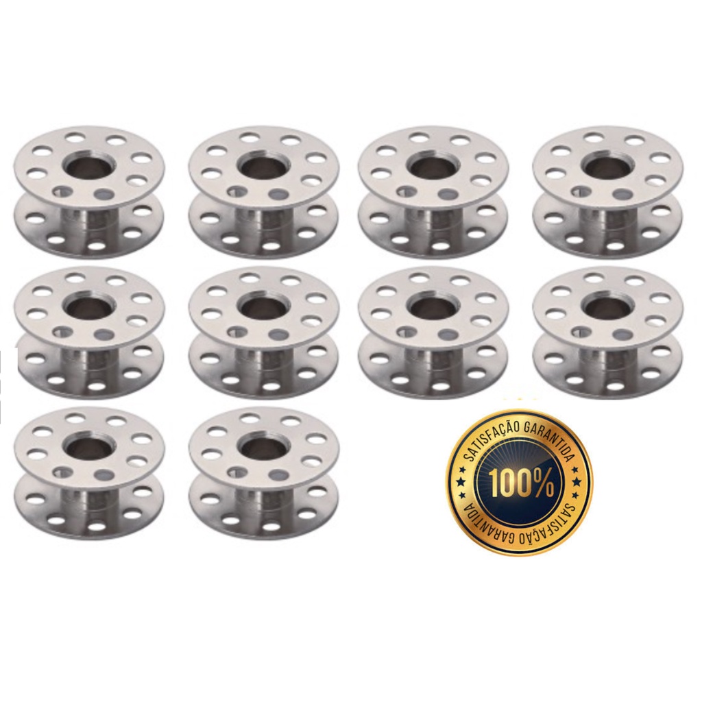 10 Bobinas Carretilha Metal Reta (BAIXA) INDUSTRIAL Costura Têxtil