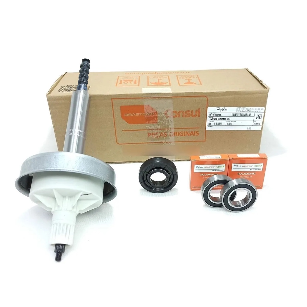 Kit Mecanismo Eixo Curto Original Rolamento Retentor Lavadoras Brastemp Consul W11300676 K00055