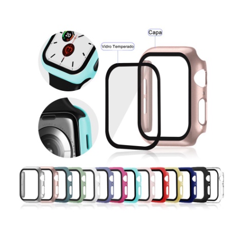 Capa Case Pelicula De Vidro 360 para Relogio Smartwatch Apple Watch 38mm 40mm 41mm 42mm 44mm 45mm