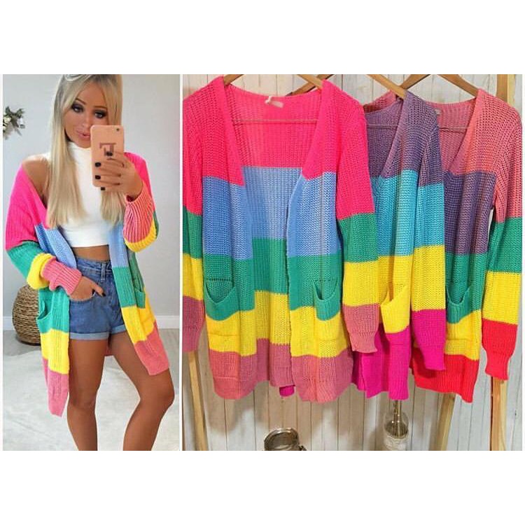 Kimono Cardigan Casaco Listrado Colorido Lançamento moda feminina