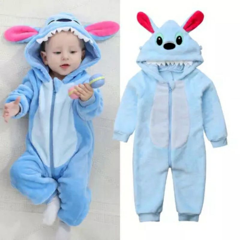macacão pijama peluciado  bebê infantil inverno Lilo stitch  com capuz unissex pelúcia quentinho confortável