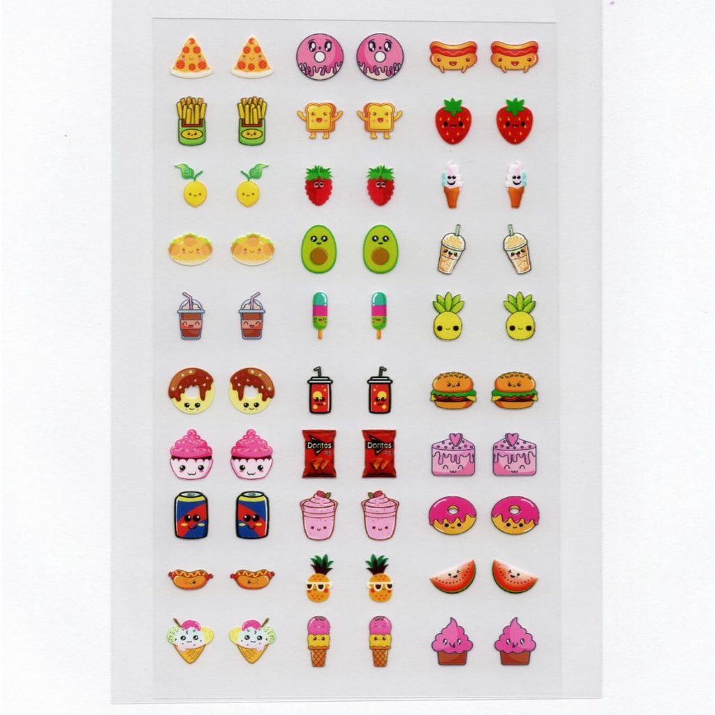 60 adesivos de unha 3D kawaii PRÉ PRONTO - modelo 542-4 frutas frutinhas fofo fofinho