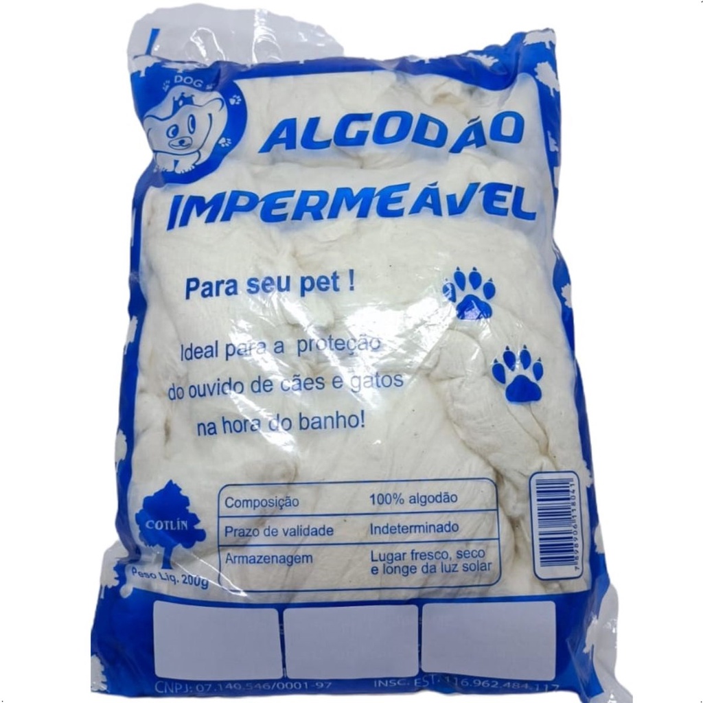 Algodão Impermeável Hidrófobo Ouvidos De Cães E Gatos 200g