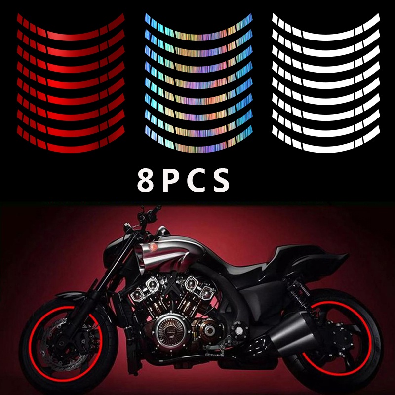 1 Conjunto De 8 Tiras 15 17 18 Polegadas Adesivos Refletivos Para Rodas Aro Listra Decalque Fita Exterior Do Carro