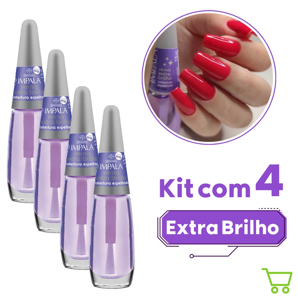 Kit 4 Esmalte Impala Extra Brilho Roxinho Verniz Secagem Rápida