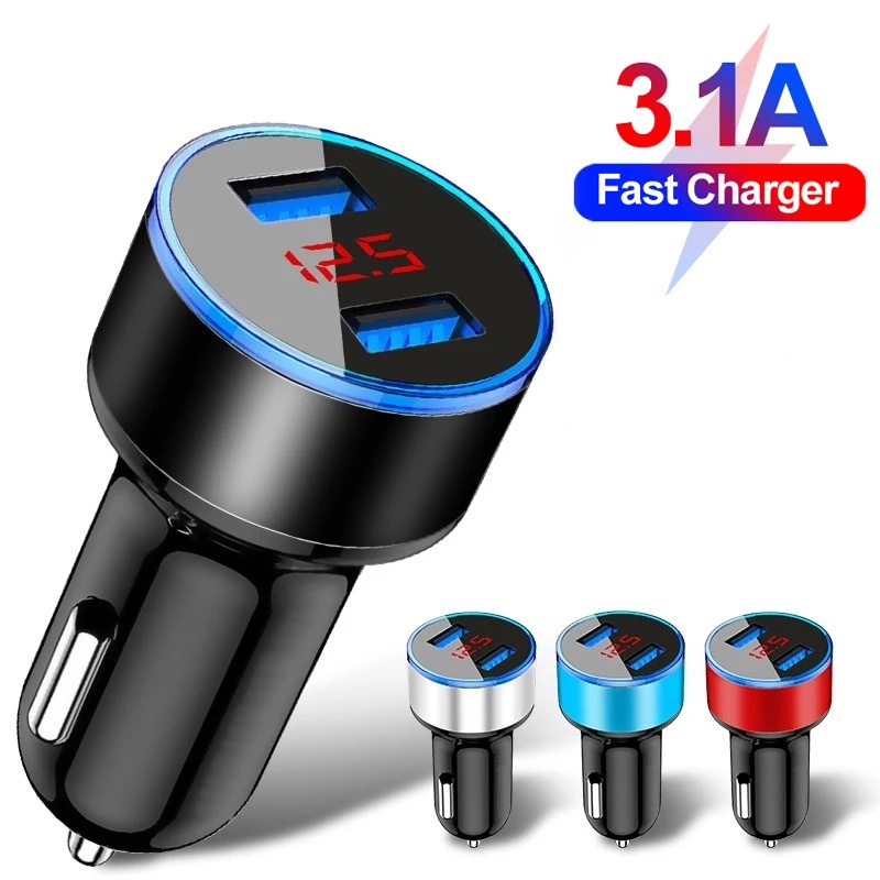 Carregador De Carro De 5V 3.1A Porta USB Duplo Com Visor LED Telefone Universal Carregamento Rápido