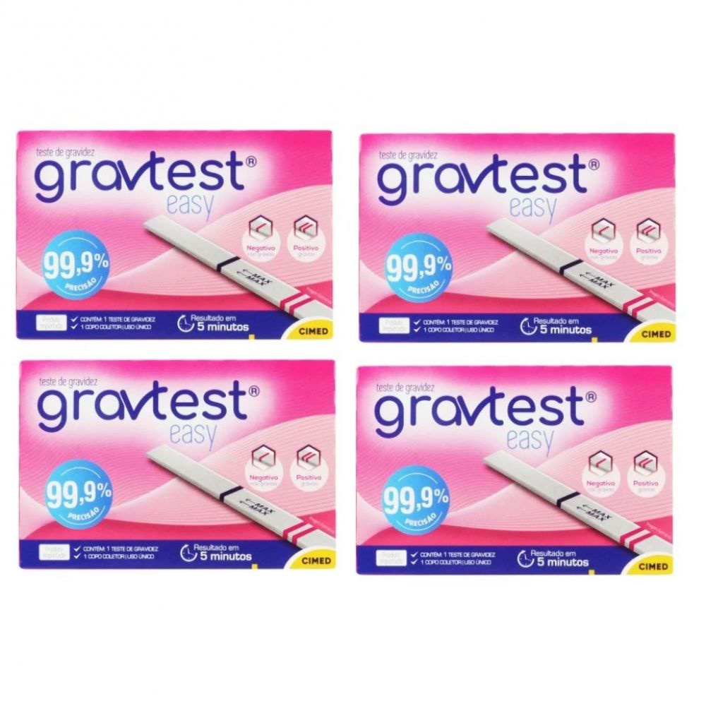 Kit C/ 4 Cimed Gravtest Easy Teste de Gravidez 99,9% Precisão