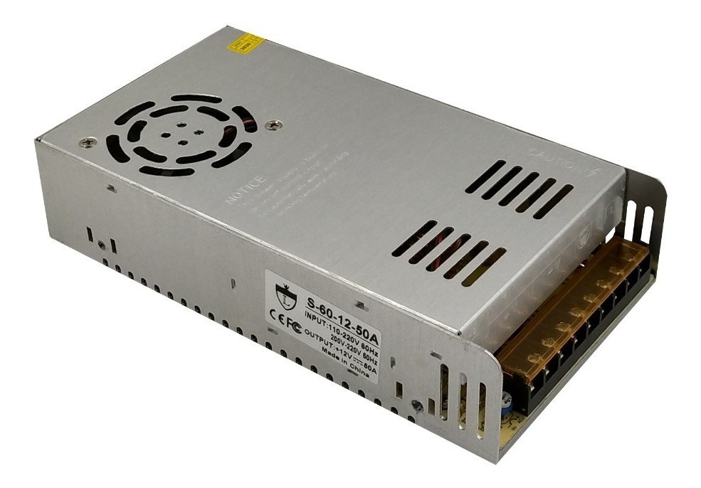 Fonte Chaveada 50A 12V 600W Bivolt Som Câmeras Cftv Chave Seletora AlexStore