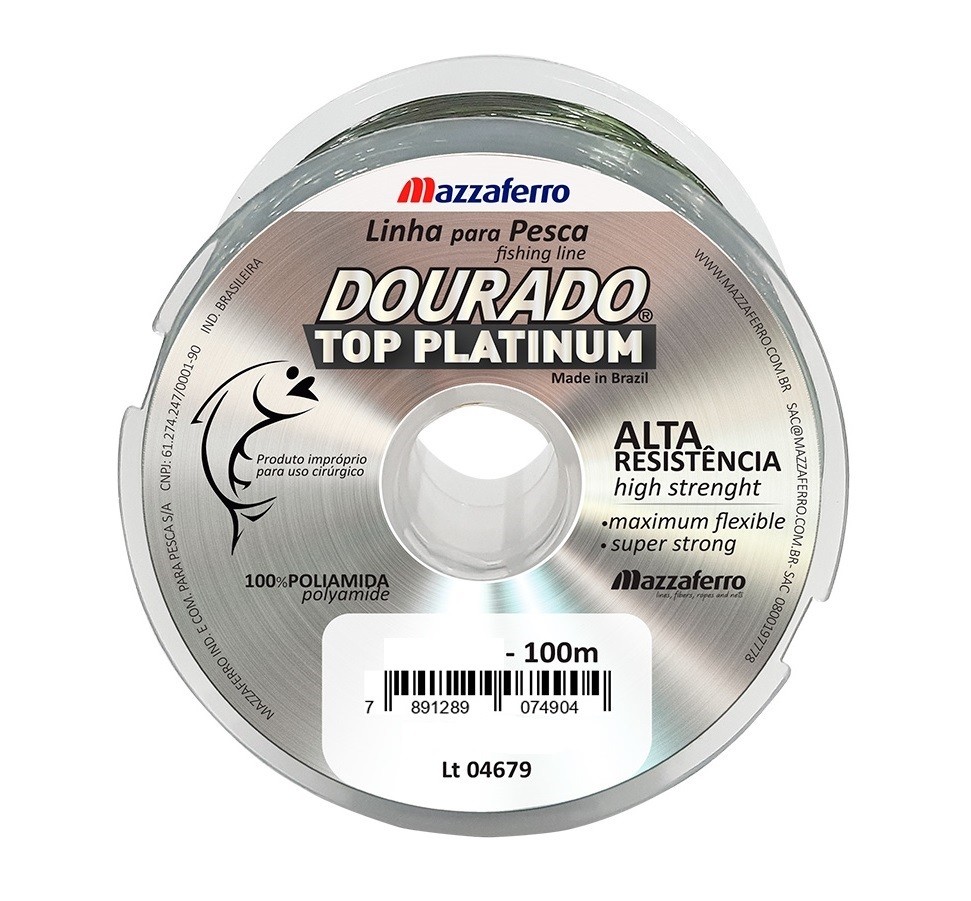 Linha Monofilamento Mazzaferro Dourado Top Platinum 0,50mm 36,4lb/16,5kg - 100 Metros