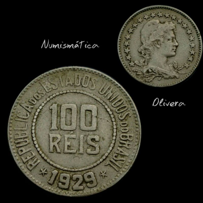 L.: 1358 - Moeda antiga 100 réis 1929.
